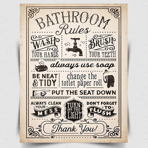 Bathroom rules metal wall - rules,