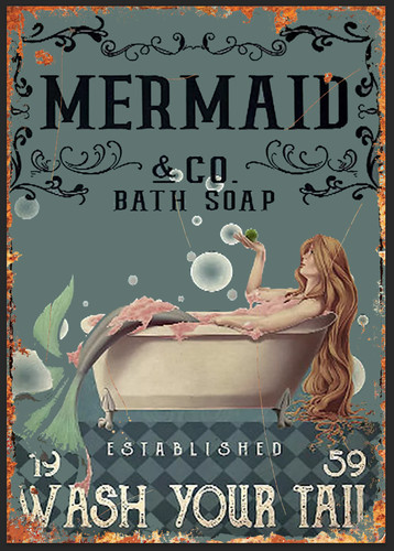 Metal sign wall mermaid - metal,