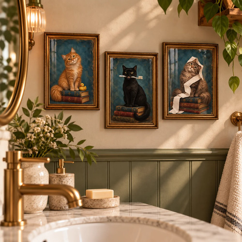 Vintage bathroom cats print - vintage,