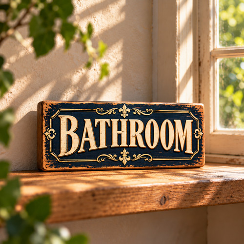 Bathroom sign wooden vintage - bathroom,